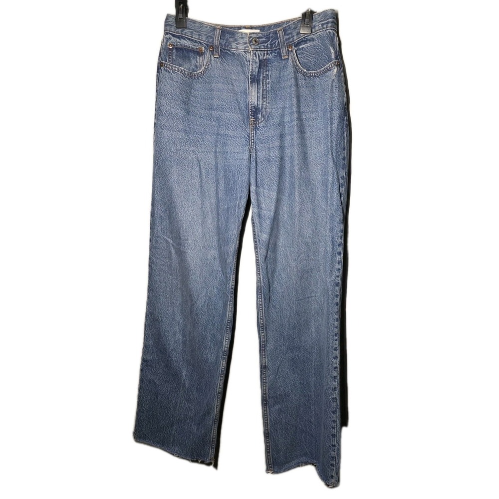 Abercrombie & Fitch Jeans Womens 8L Long Blue The Loose High Rise Raw Hem Denim